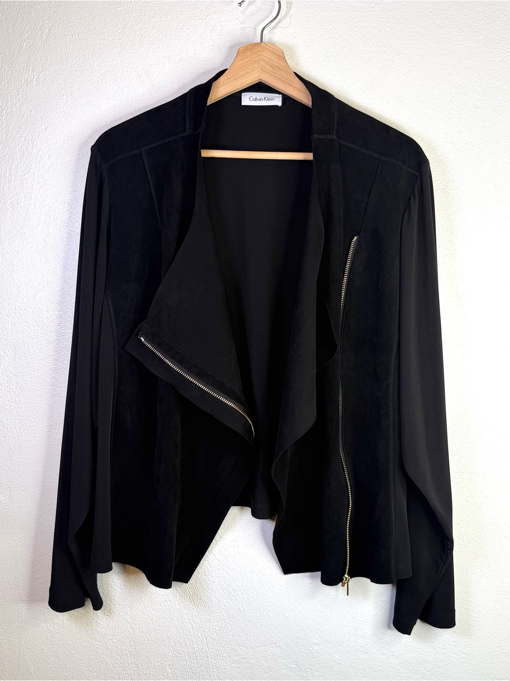 Calvin Klein Black Draped Asymmetrical Zip Front Waterfall Blazer Jacket XXL